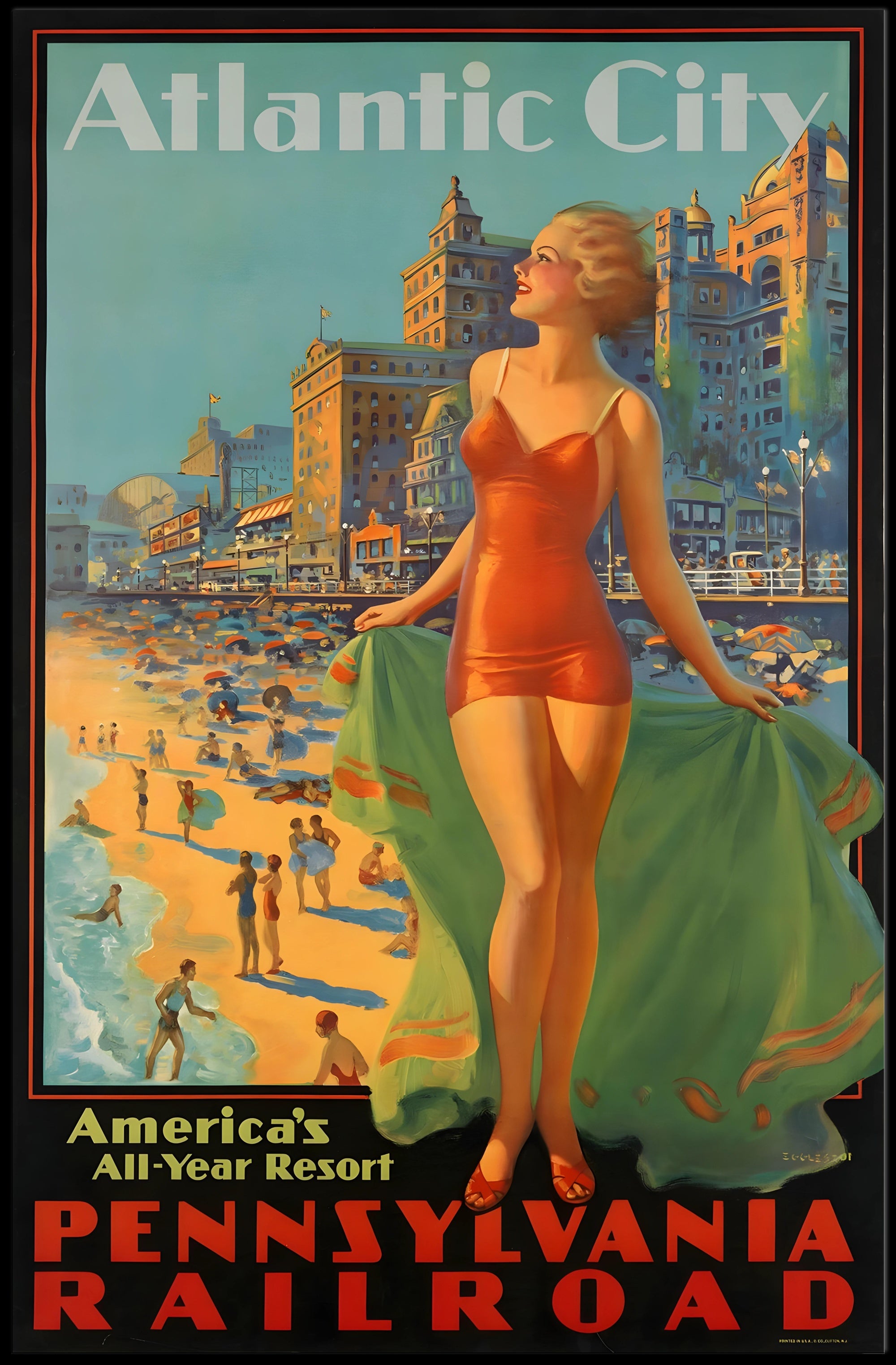 Atlantic City Mid-Century Glamour Vintage Travel Poster PosterGoat