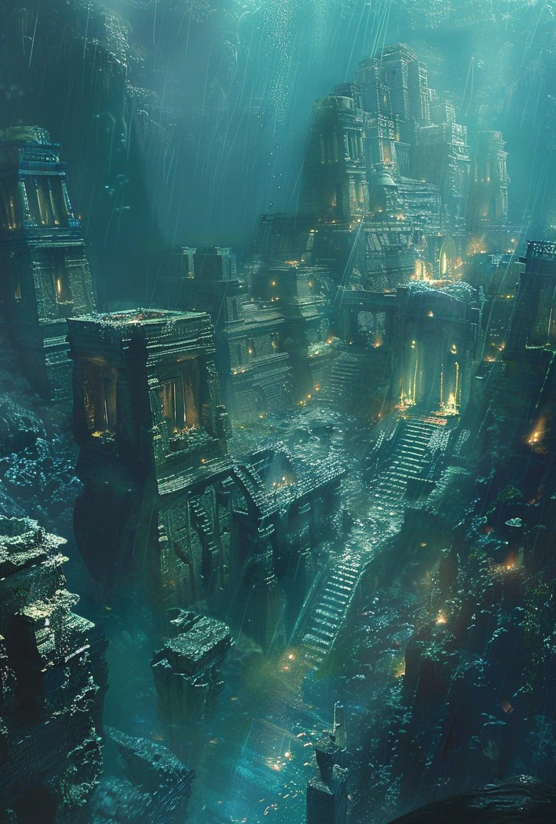 Atlantis Underwater City: Surreal Fantasy Futuristic Sci-Fi Poster PosterGoat