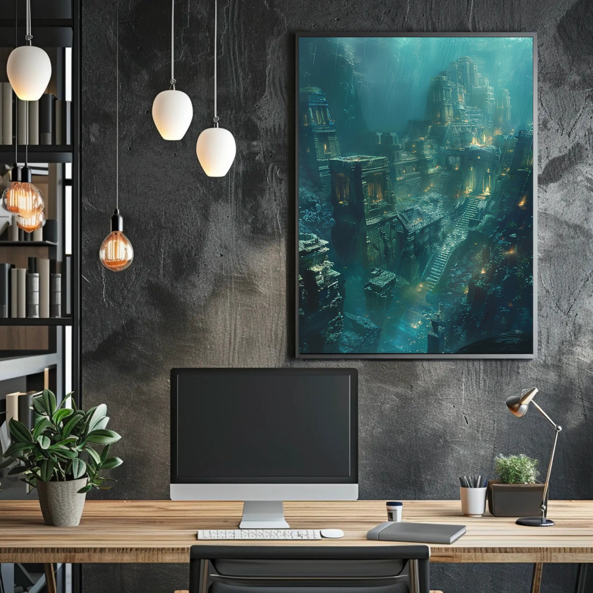 Atlantis Underwater City: Surreal Fantasy Futuristic Sci-Fi Poster PosterGoat