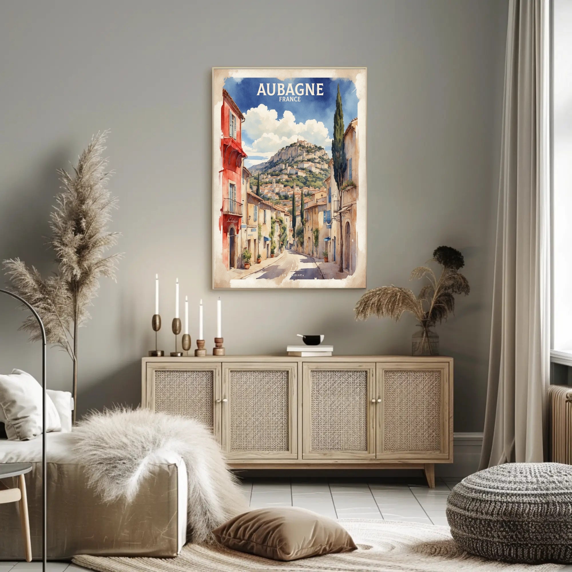 Aubagne's Charming Street Scene: A Vibrant Travel Poster PosterGoat