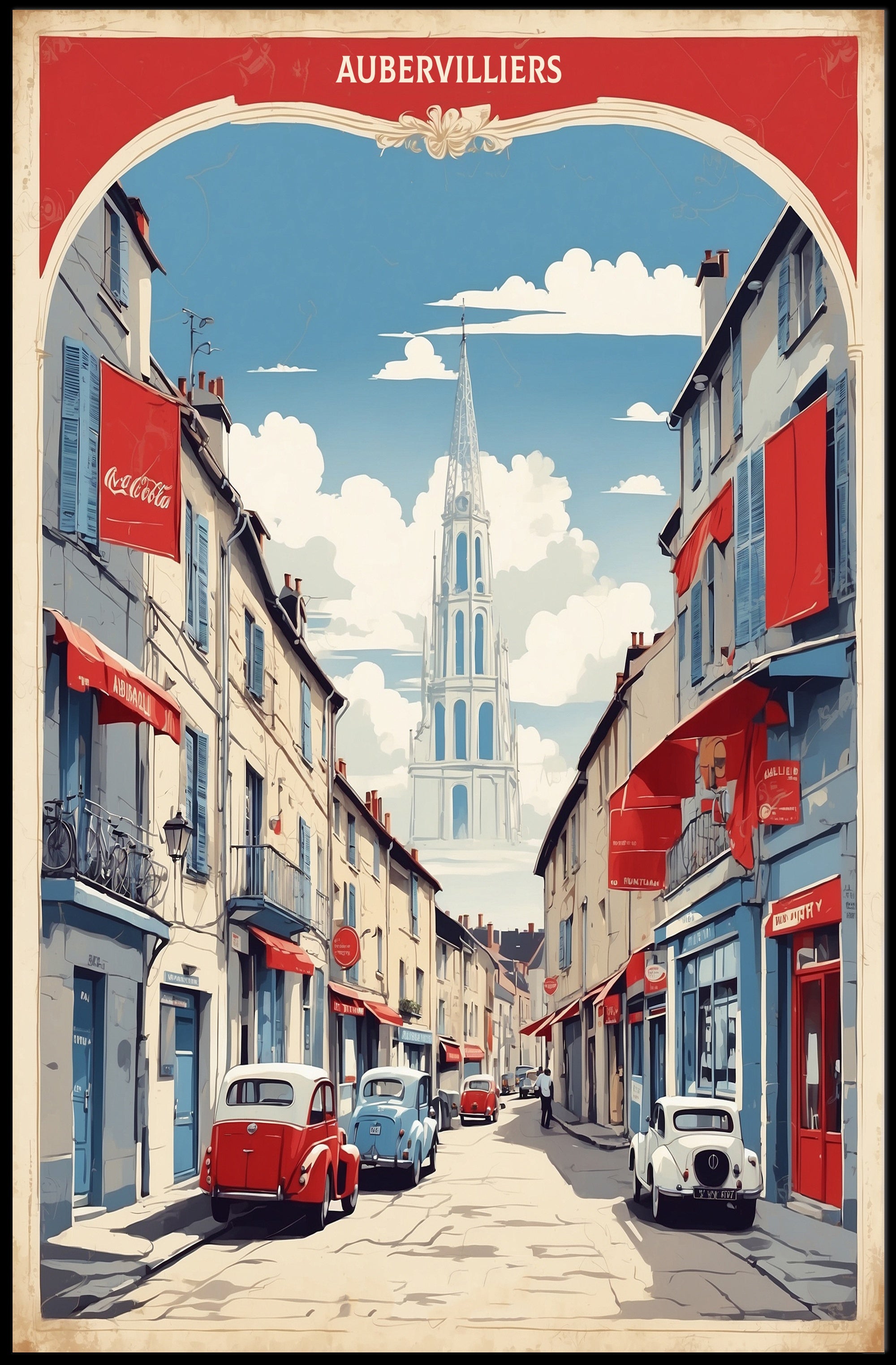 Aubervilliers Street Scene: Nostalgic Urban or Cityscape Poster PosterGoat