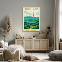 Auckland Skyline Vintage Travel Poster PosterGoat