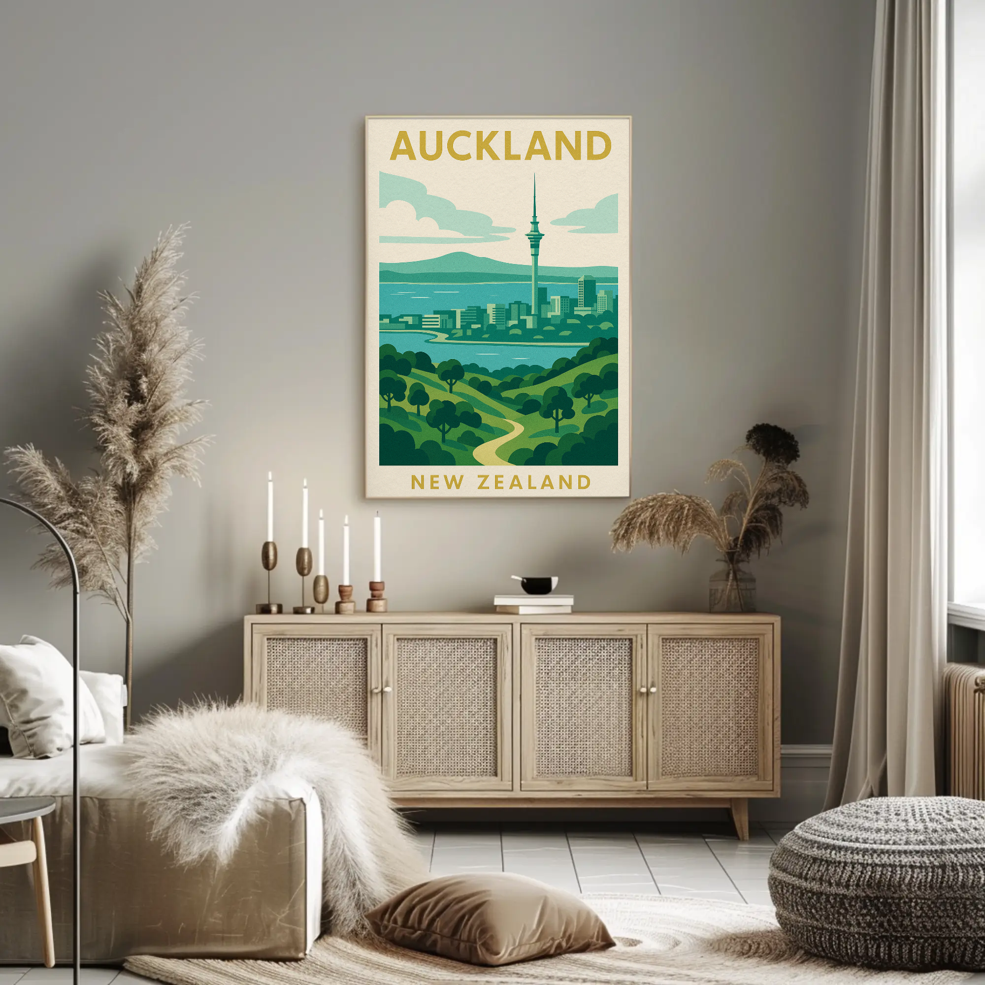 Auckland Skyline Vintage Travel Poster PosterGoat