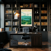 Auckland Skyline Vintage Travel Poster PosterGoat