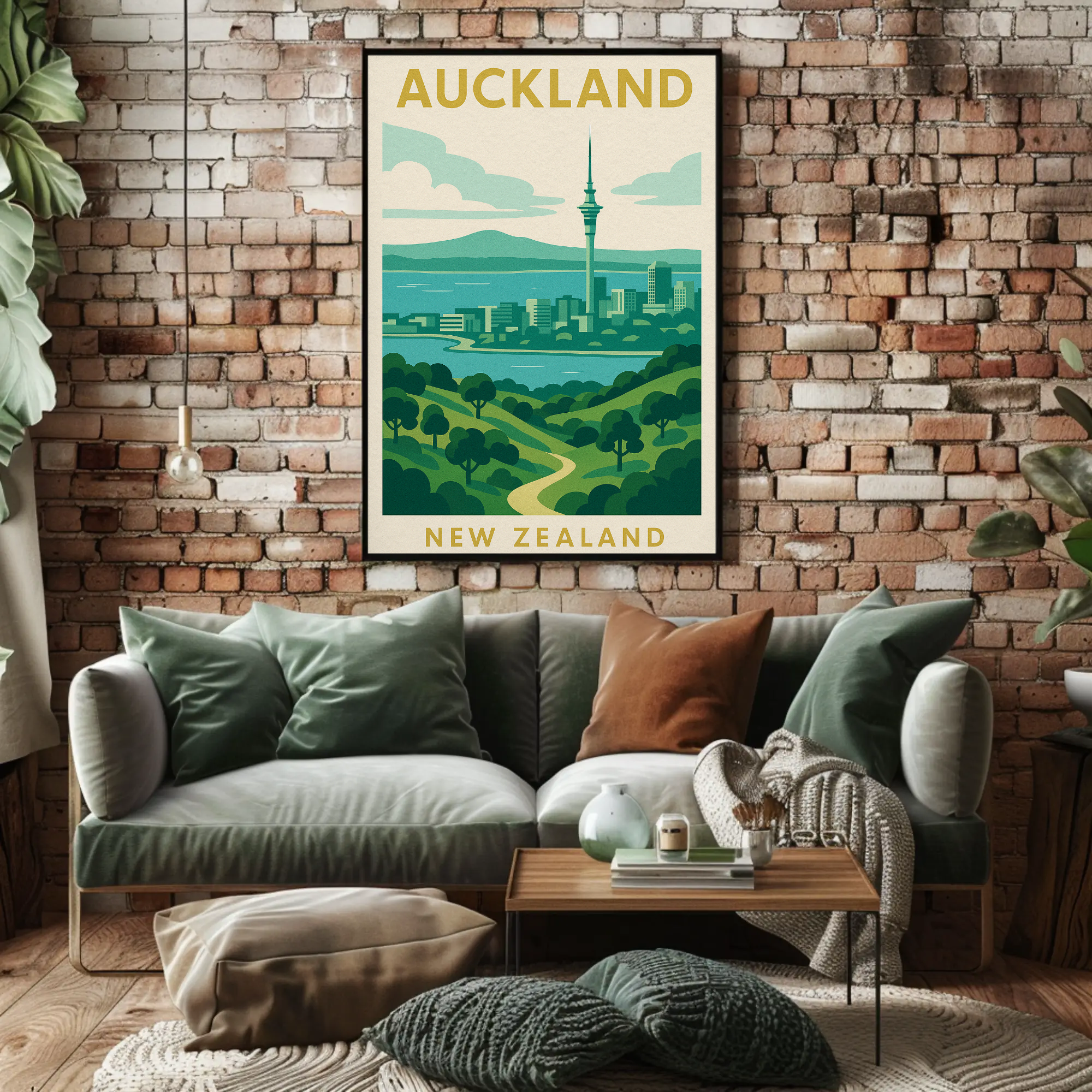 Auckland Skyline Vintage Travel Poster PosterGoat