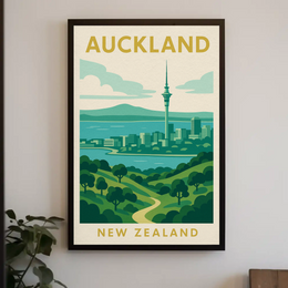 Auckland Skyline Vintage Travel Poster PosterGoat