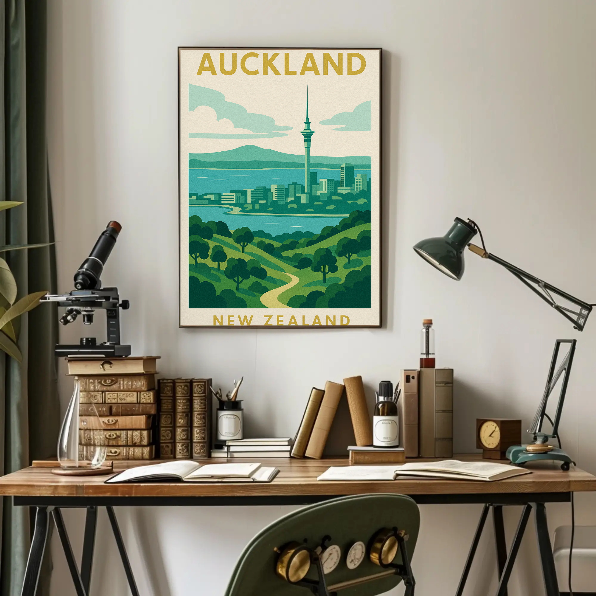 Auckland Skyline Vintage Travel Poster PosterGoat