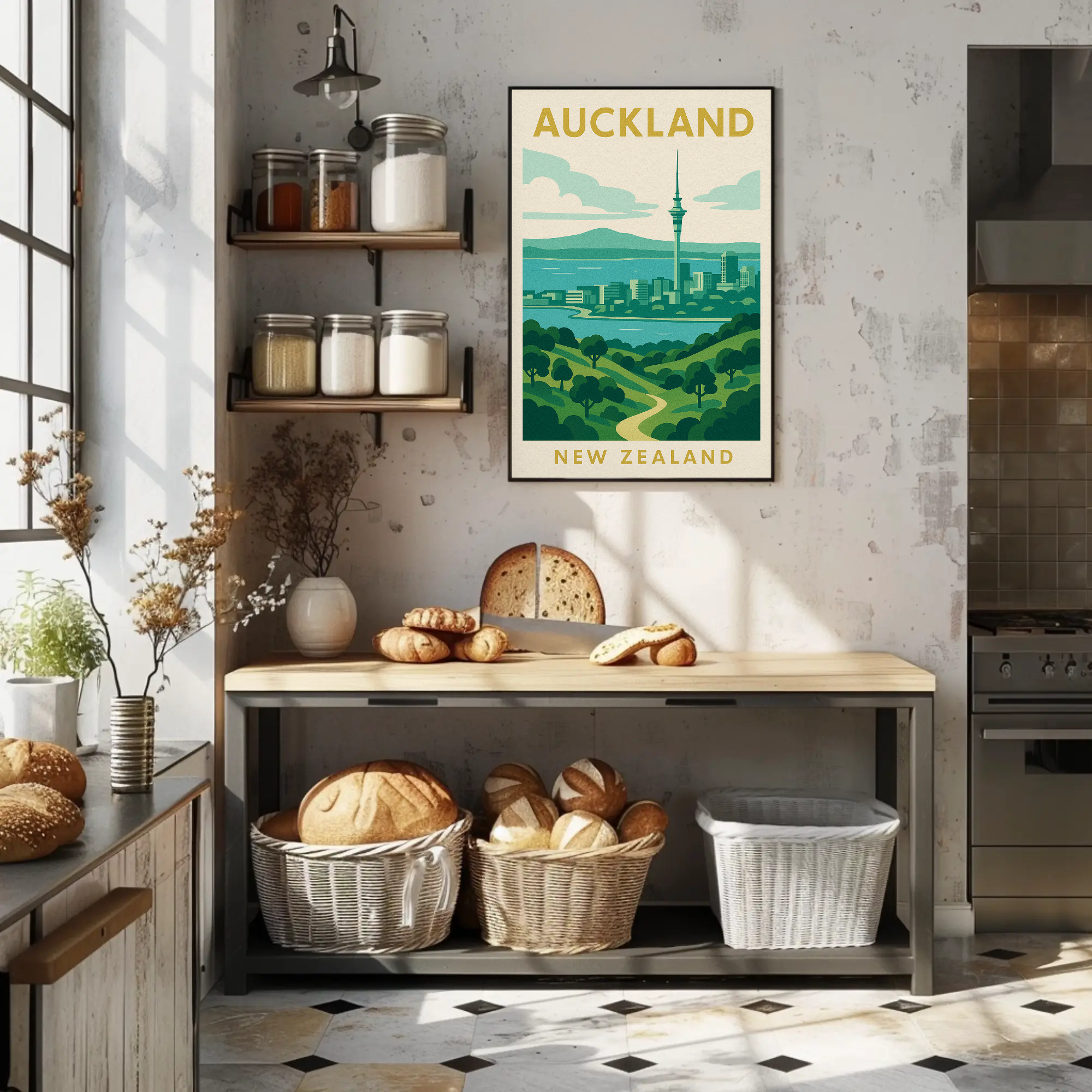 Auckland Skyline Vintage Travel Poster PosterGoat