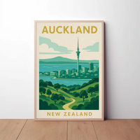 Auckland Skyline Vintage Travel Poster PosterGoat