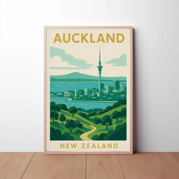 Auckland Skyline Vintage Travel Poster PosterGoat