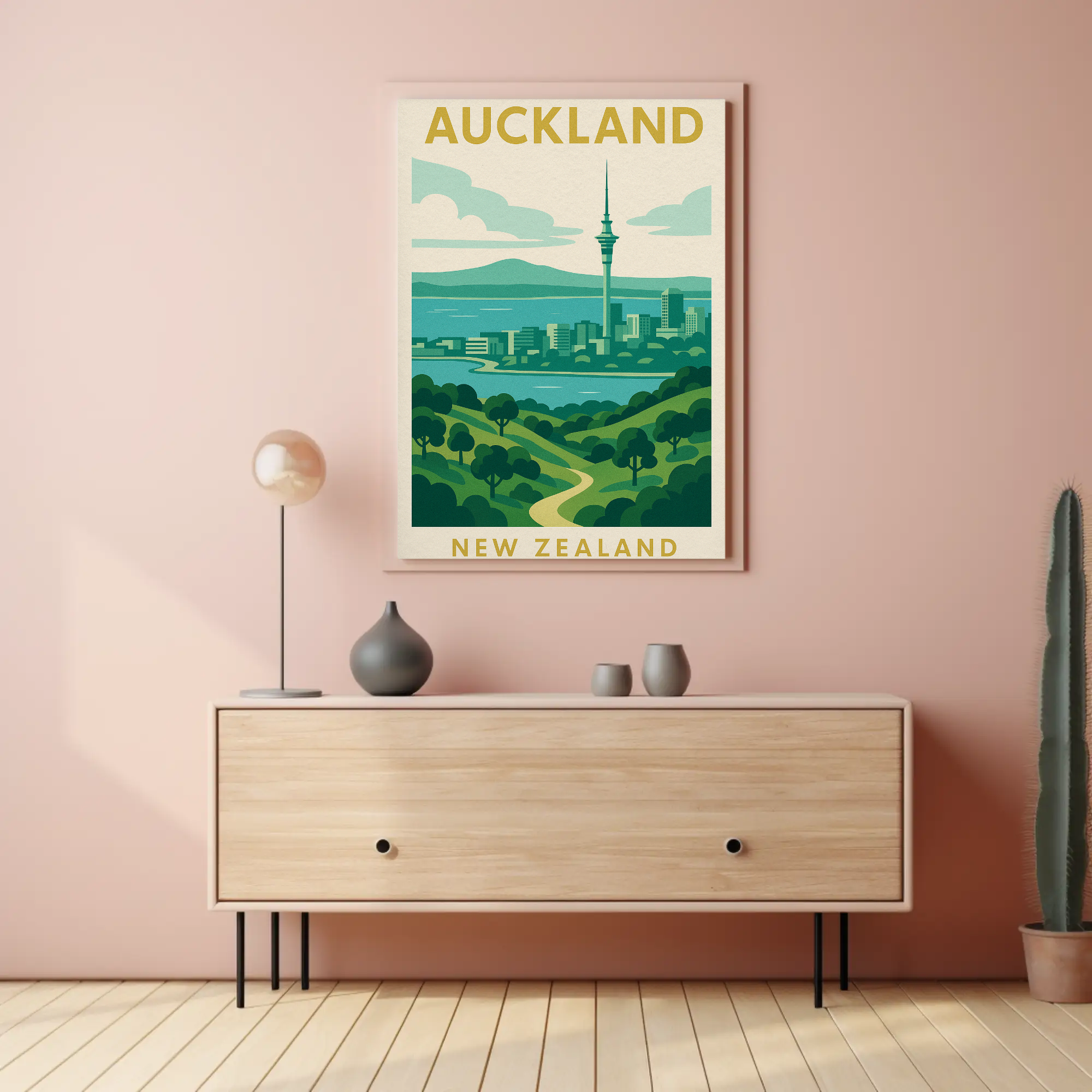 Auckland Skyline Vintage Travel Poster PosterGoat