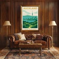 Auckland Skyline Vintage Travel Poster PosterGoat