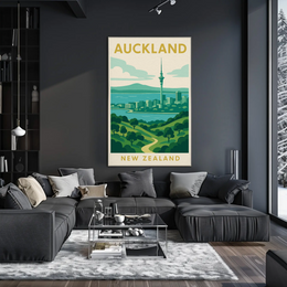 Auckland Skyline Vintage Travel Poster PosterGoat