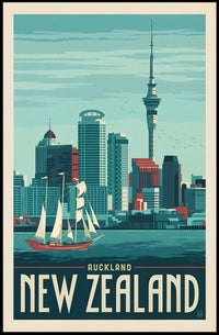 Auckland Vintage Travel Adventure Skyline Poster PosterGoat