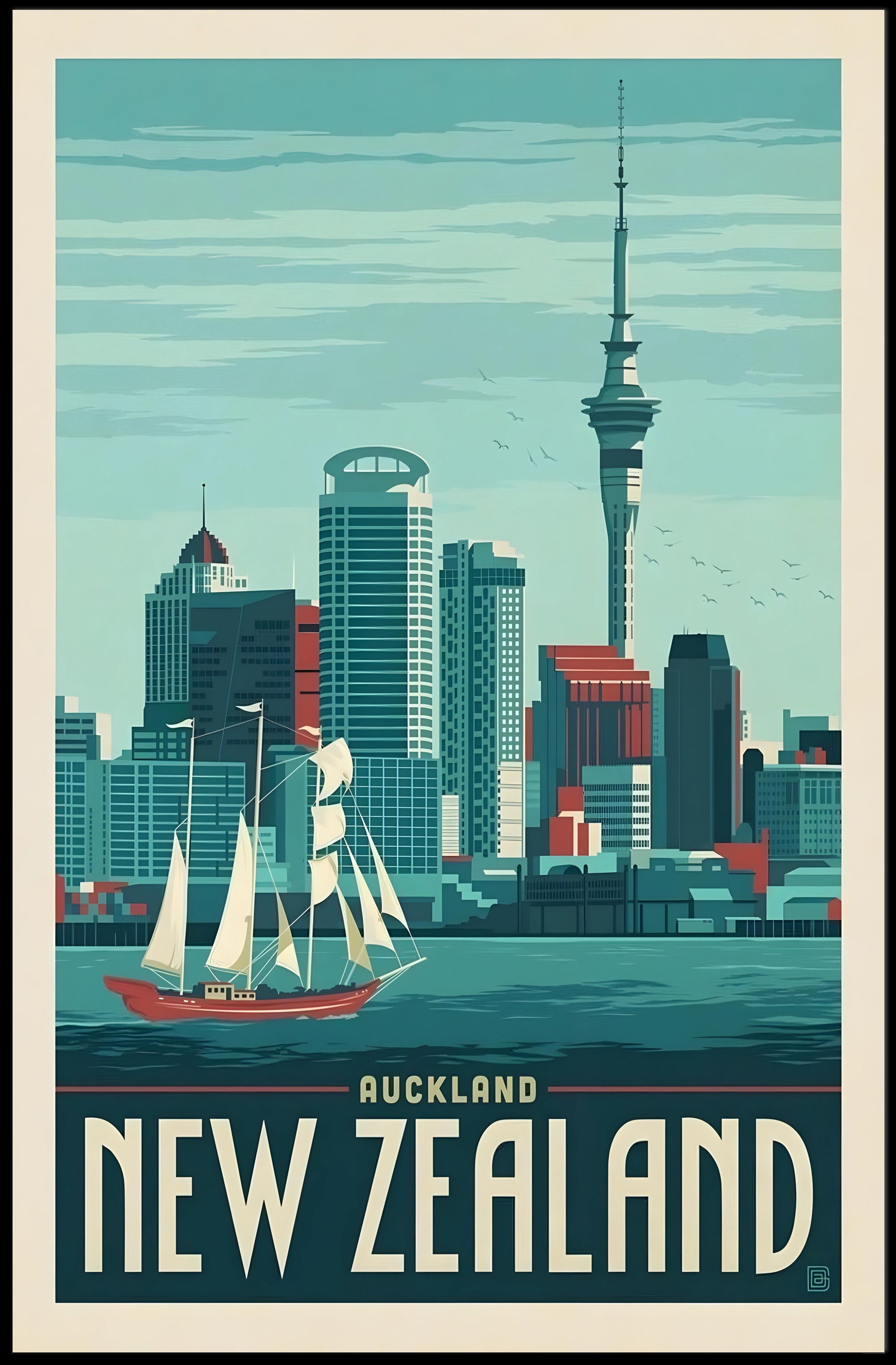 Auckland Vintage Travel Adventure Skyline Poster PosterGoat