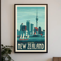 Auckland Vintage Travel Adventure Skyline Poster PosterGoat