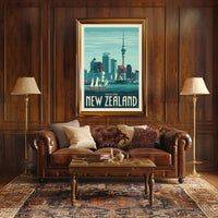 Auckland Vintage Travel Adventure Skyline Poster PosterGoat
