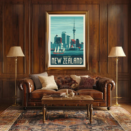 Auckland Vintage Travel Adventure Skyline Poster PosterGoat