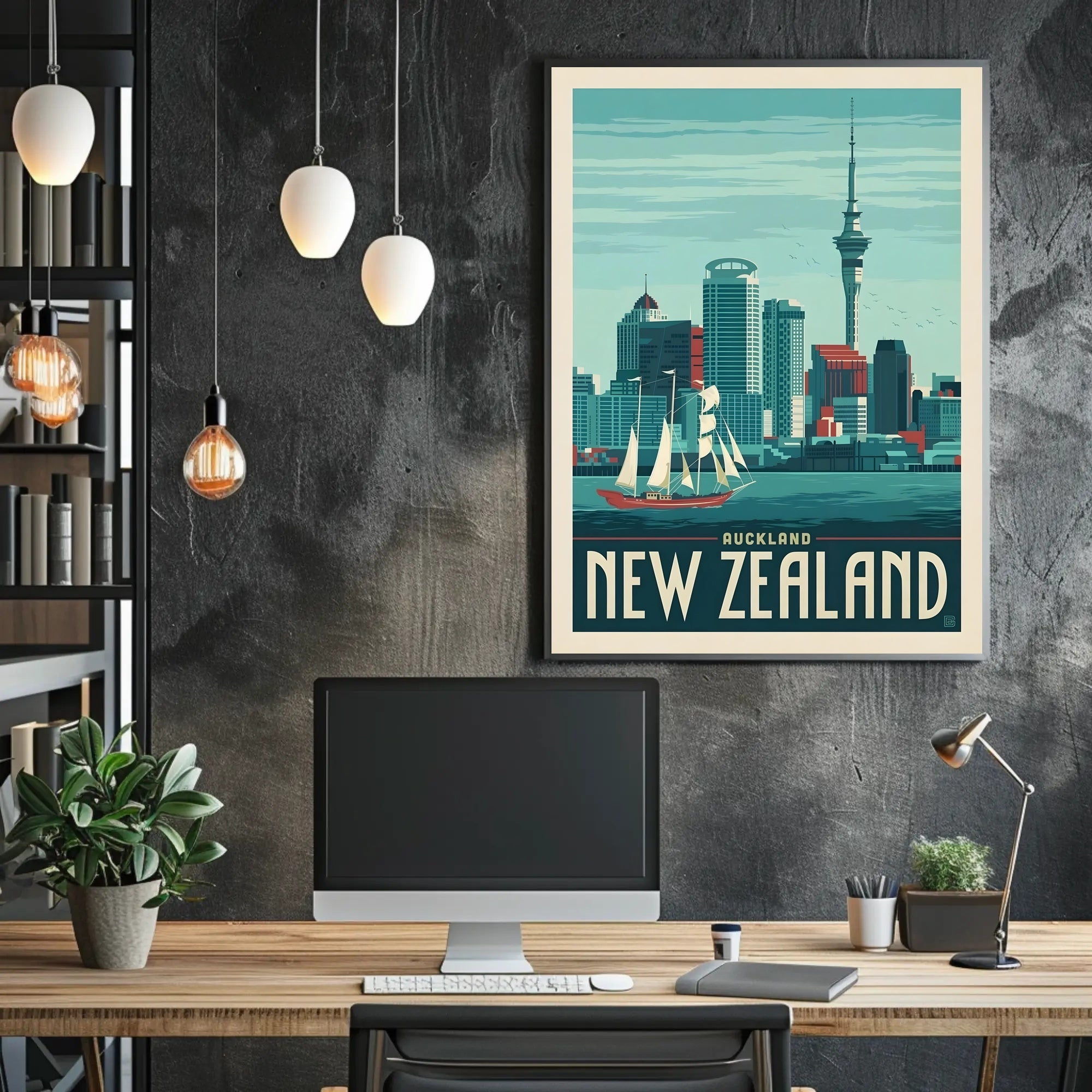 Auckland Vintage Travel Adventure Skyline Poster PosterGoat