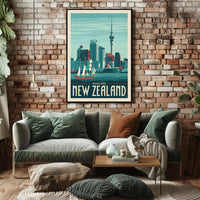 Auckland Vintage Travel Adventure Skyline Poster PosterGoat
