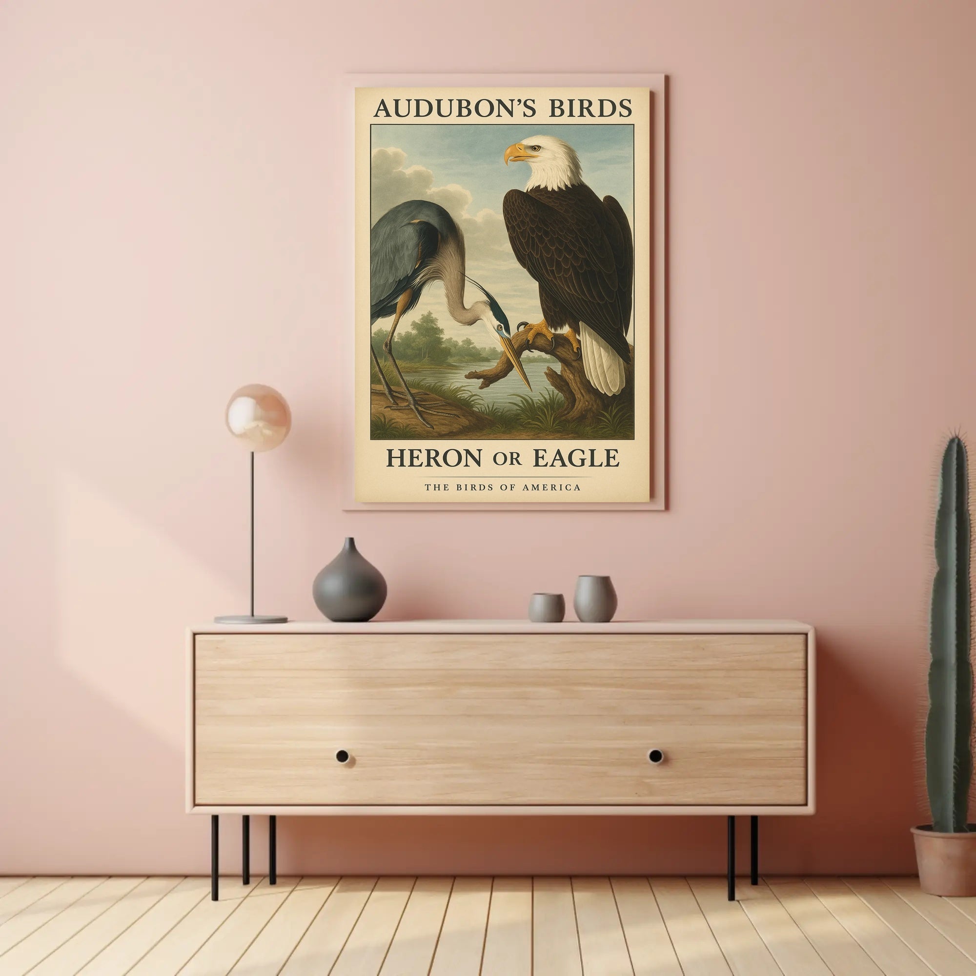 Audubon's Heron and Eagle Animal Poster PosterGoat