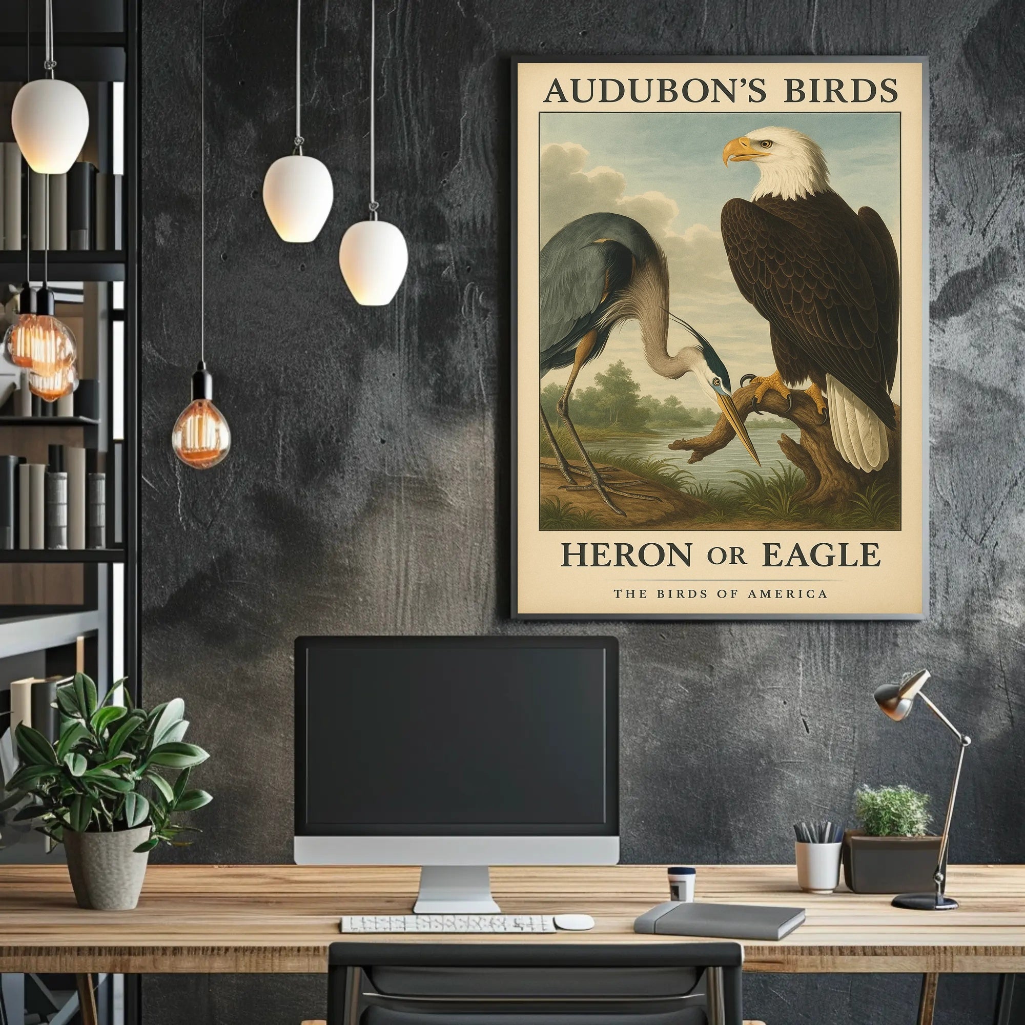 Audubon's Heron and Eagle Animal Poster PosterGoat