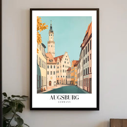 Augsburg's Enchanting Streets: Tranquil Cityscape Art Poster PosterGoat