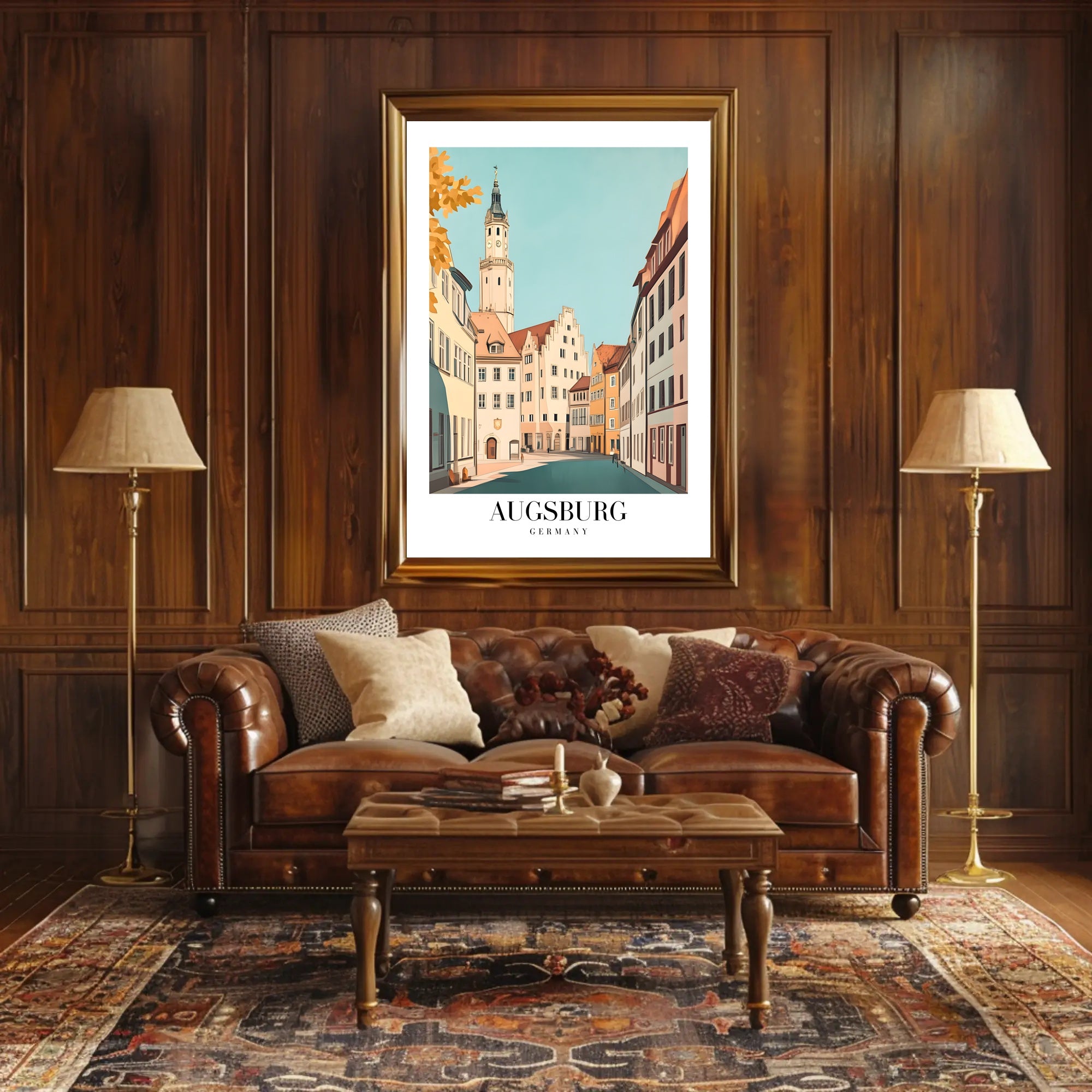 Augsburg's Enchanting Streets: Tranquil Cityscape Art Poster PosterGoat