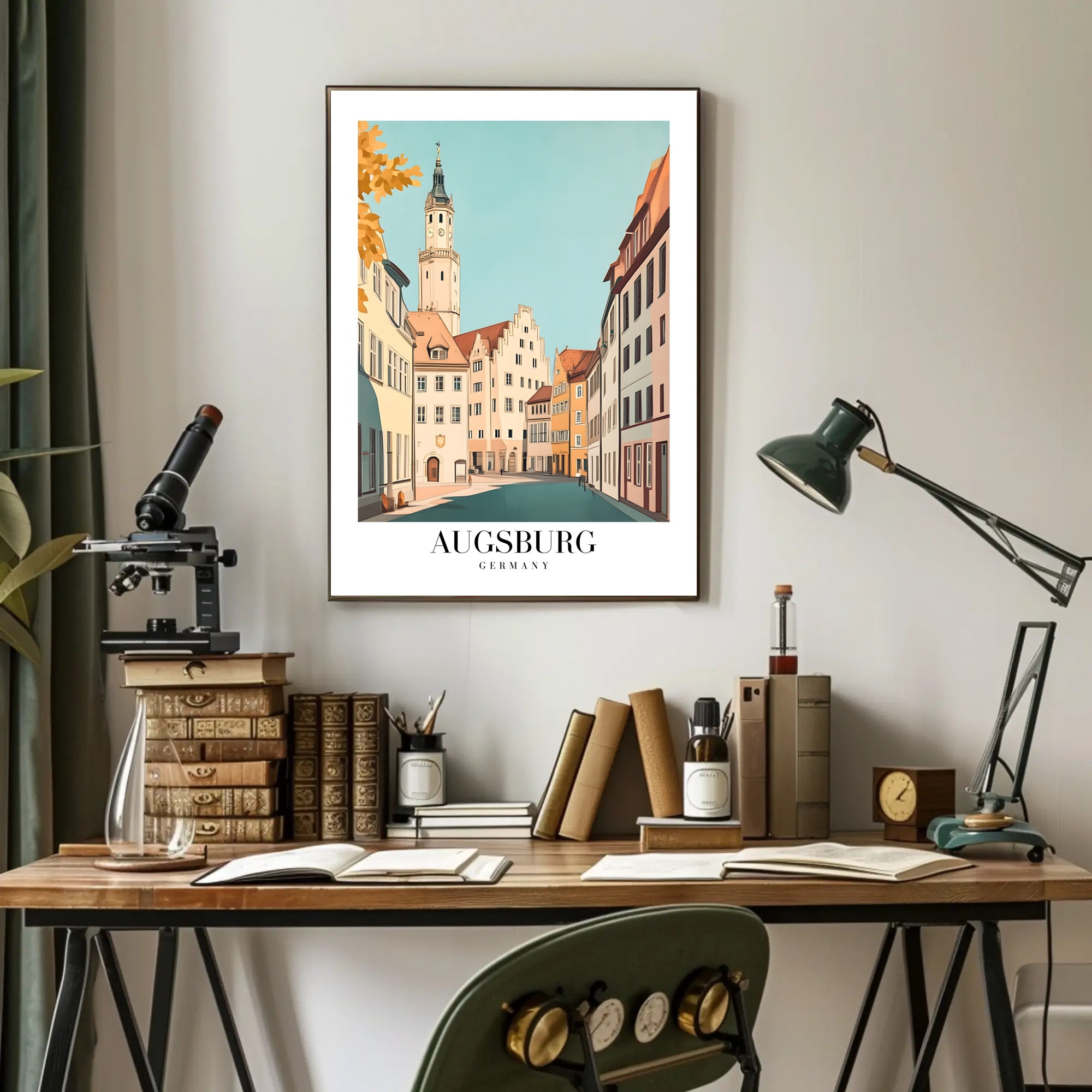 Augsburg's Enchanting Streets: Tranquil Cityscape Art Poster PosterGoat