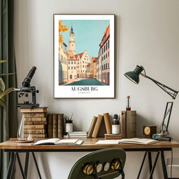 Augsburg's Enchanting Streets: Tranquil Cityscape Art Poster PosterGoat
