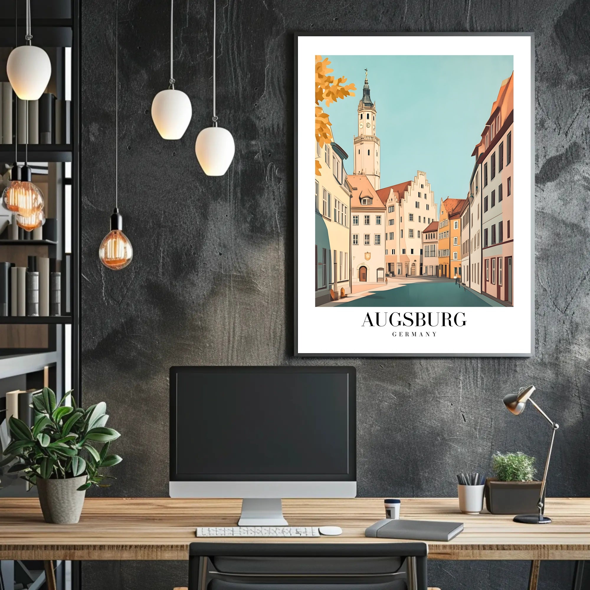 Augsburg's Enchanting Streets: Tranquil Cityscape Art Poster PosterGoat