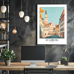 Augsburg's Enchanting Streets: Tranquil Cityscape Art Poster PosterGoat