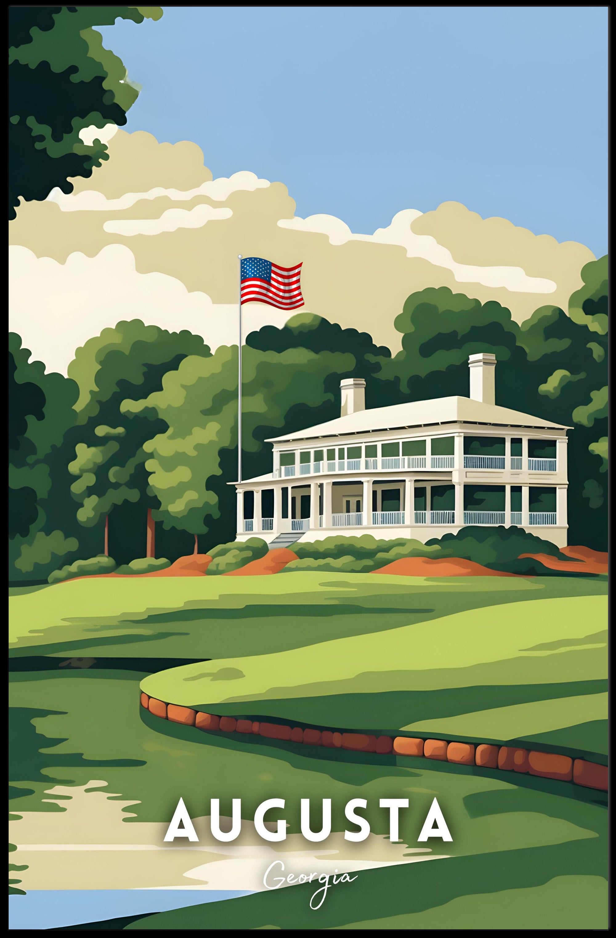Augusta Golf Clubhouse Scenic Travel Poster PosterGoat