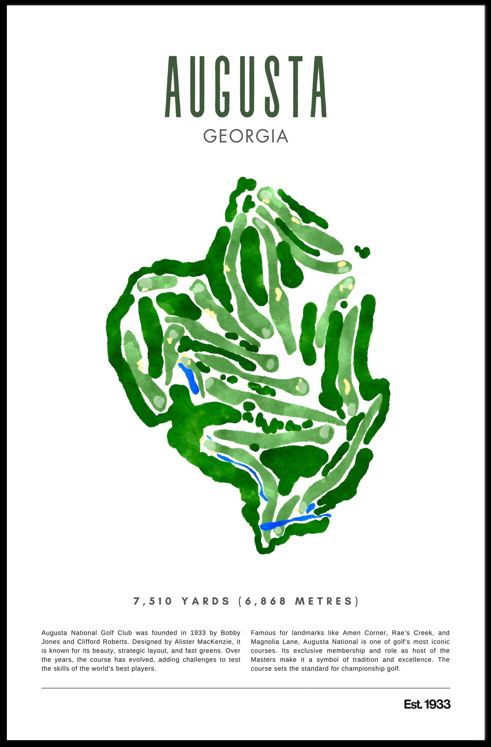 Augusta National Golf Course Watercolor Illustration Sports Poster PosterGoat