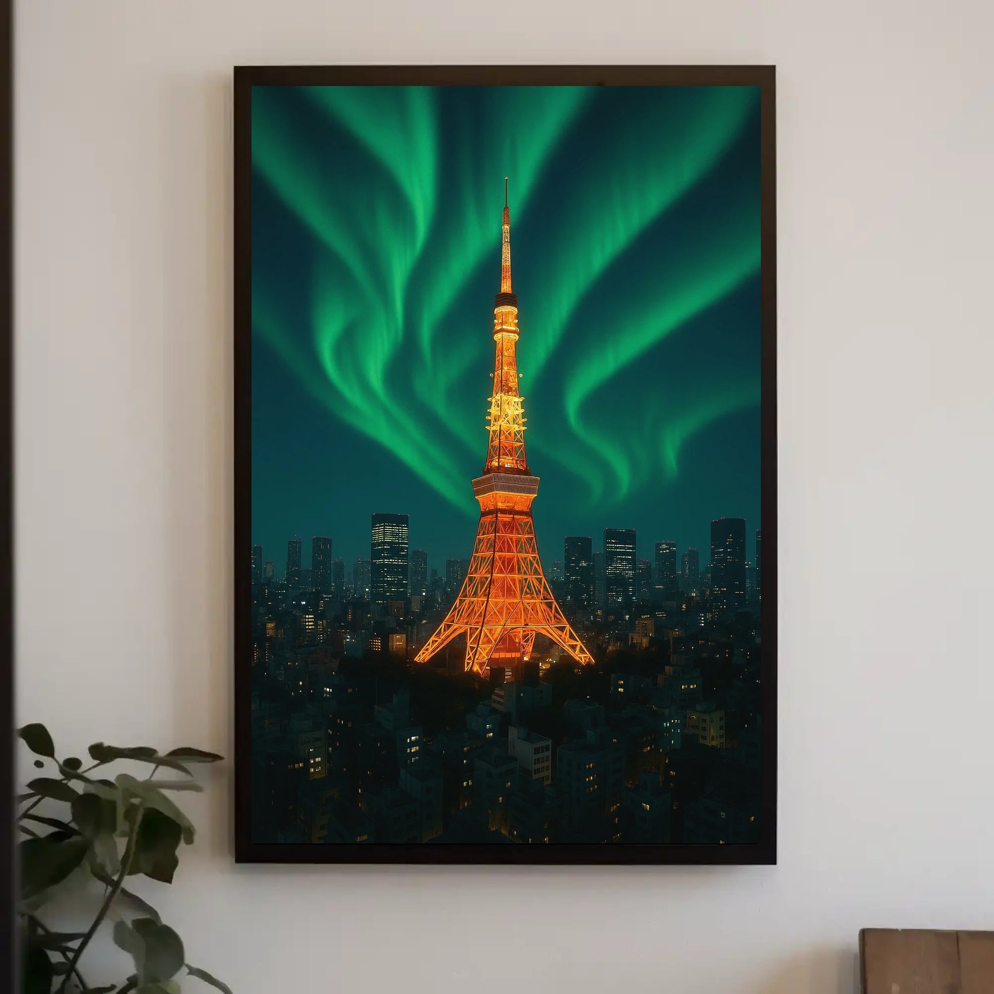 Aurora Over Tower: Dreamlike Futuristic Sci-Fi Poster PosterGoat