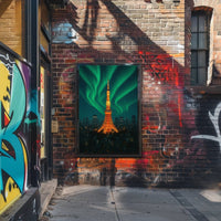 Aurora Over Tower: Dreamlike Futuristic Sci-Fi Poster PosterGoat