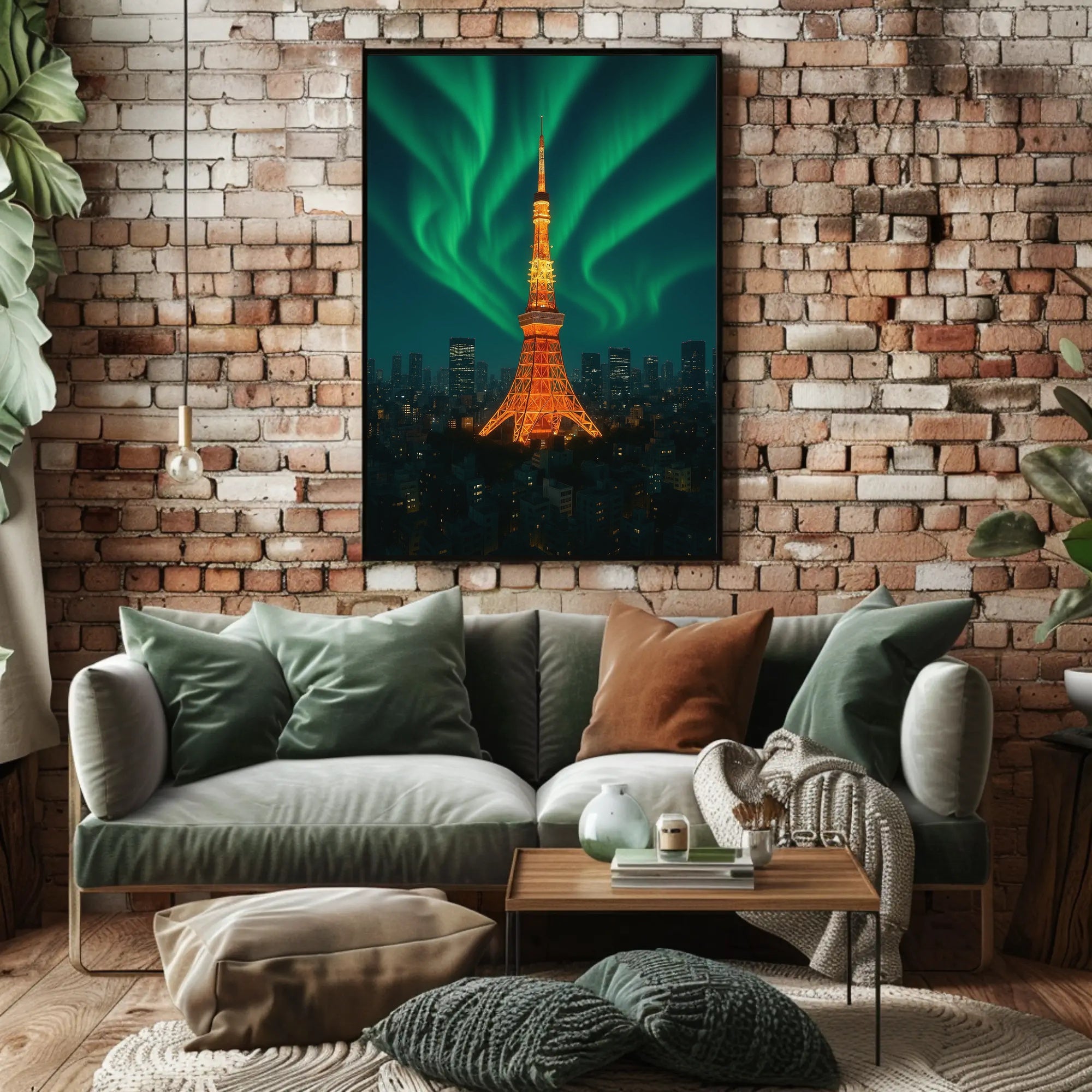 Aurora Over Tower: Dreamlike Futuristic Sci-Fi Poster PosterGoat