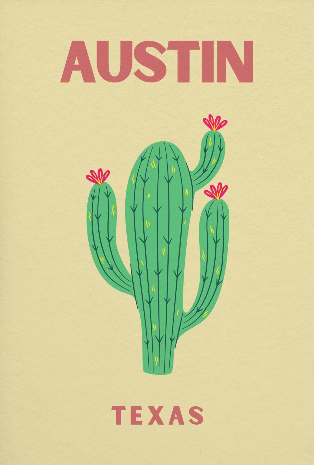 Austin Cactus Modern Art Print Cultural Poster PosterGoat