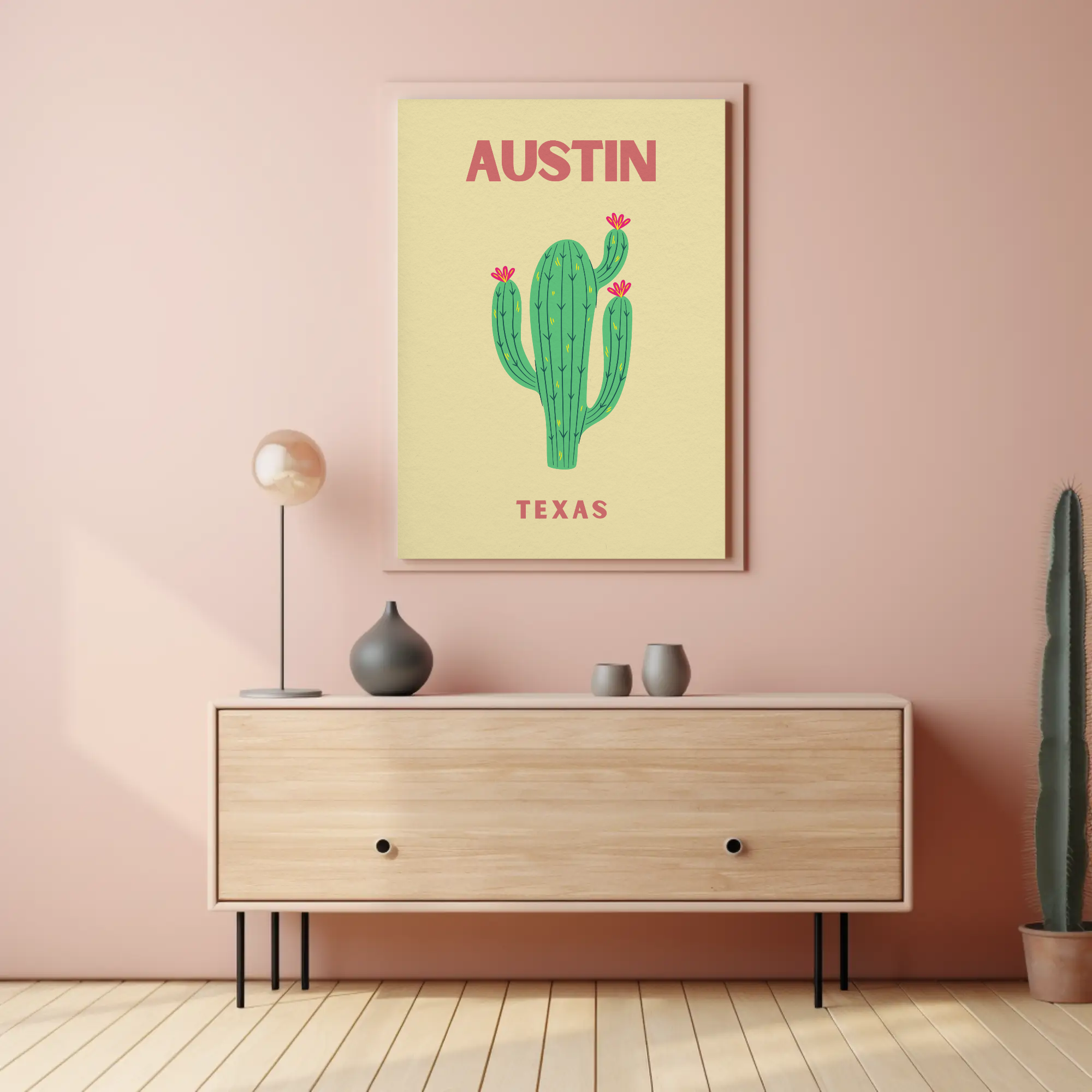 Austin Cactus Modern Art Print Cultural Poster PosterGoat