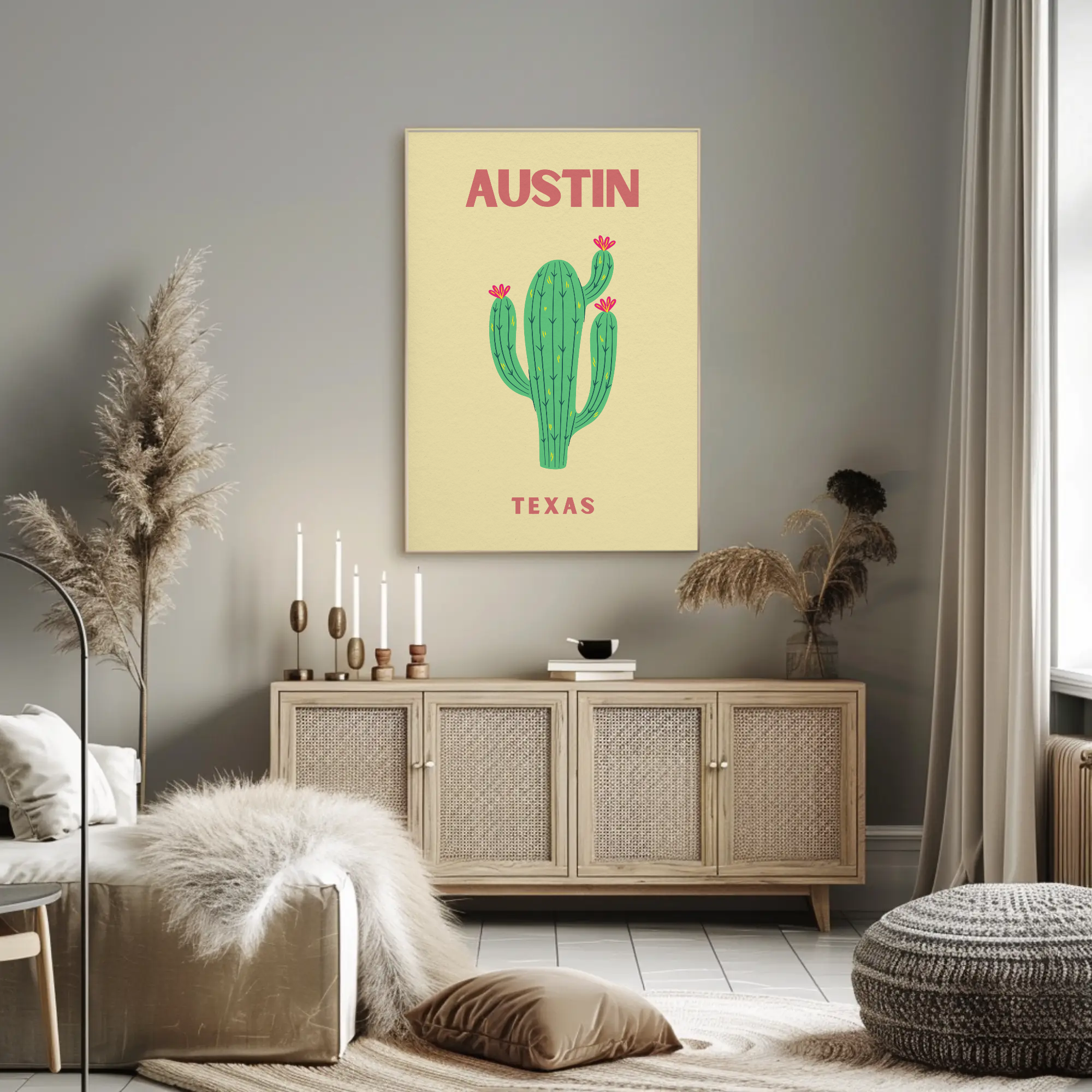 Austin Cactus Modern Art Print Cultural Poster PosterGoat