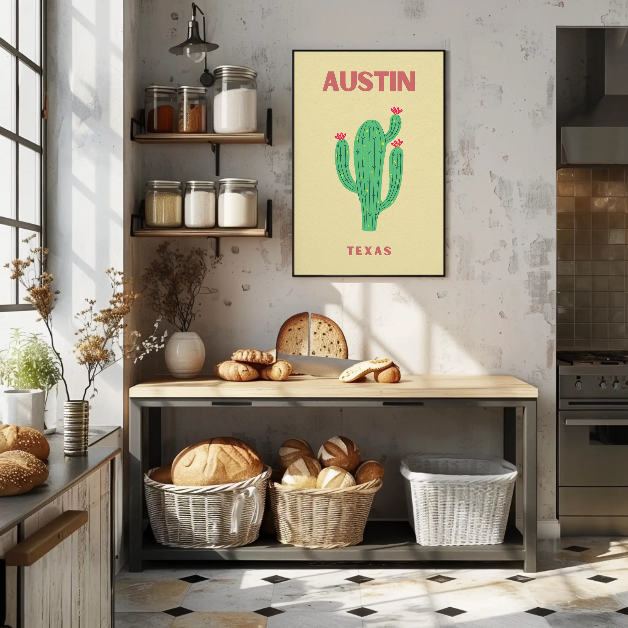 Austin Cactus Modern Art Print Cultural Poster PosterGoat
