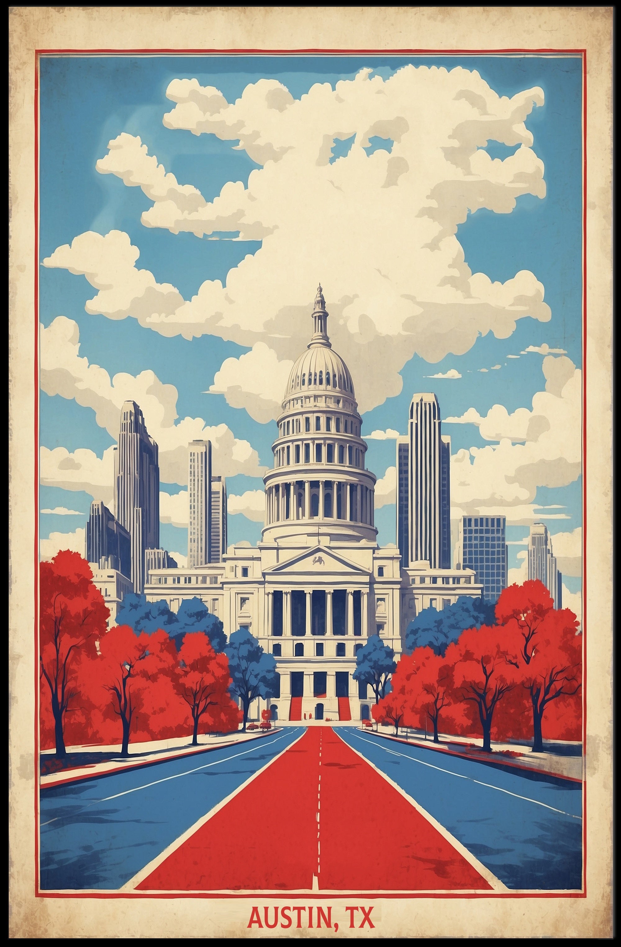 Austin Capitol Vintage Style Urban or Cityscape Poster PosterGoat