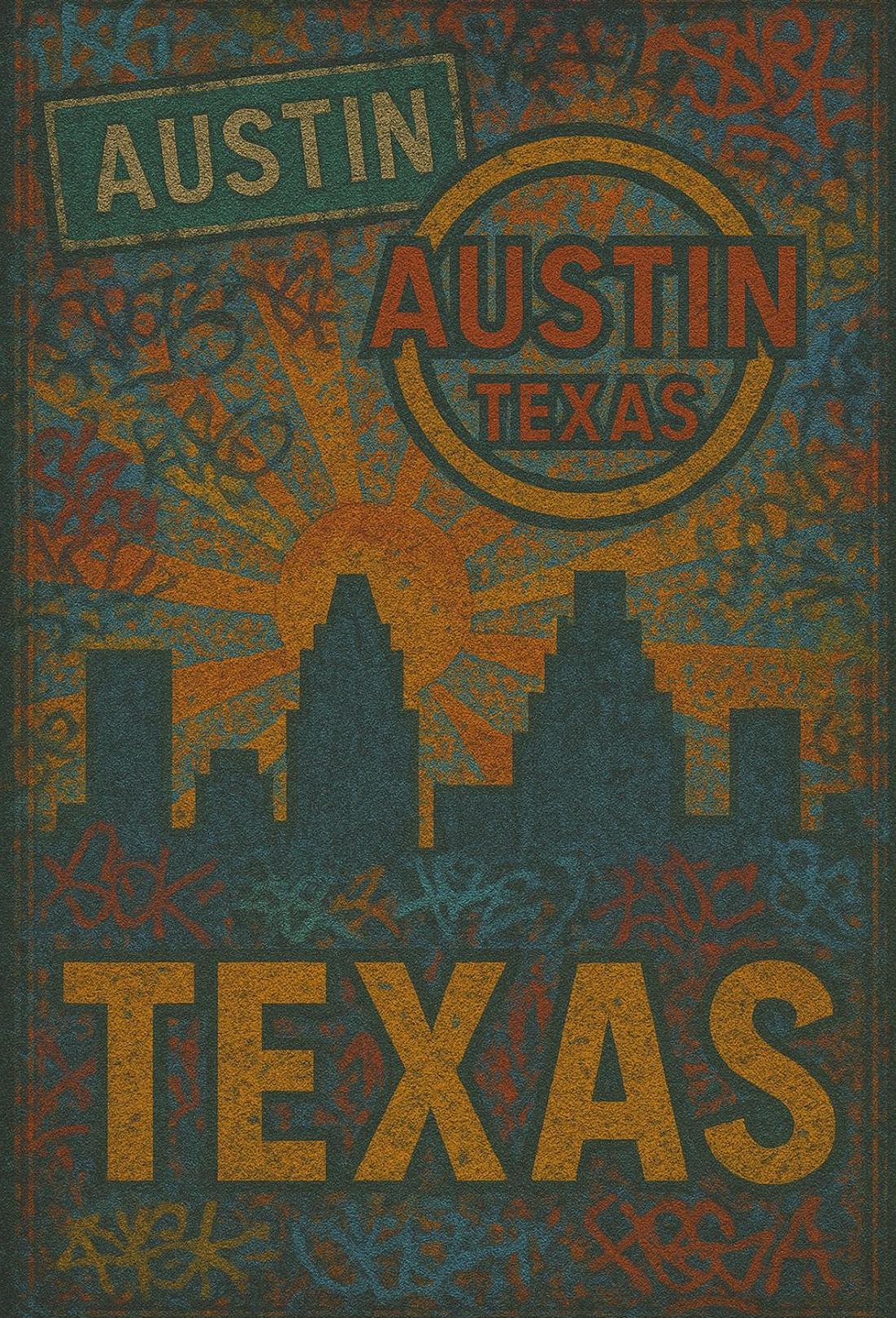 Austin Skyline Graffiti Art Travel Poster PosterGoat
