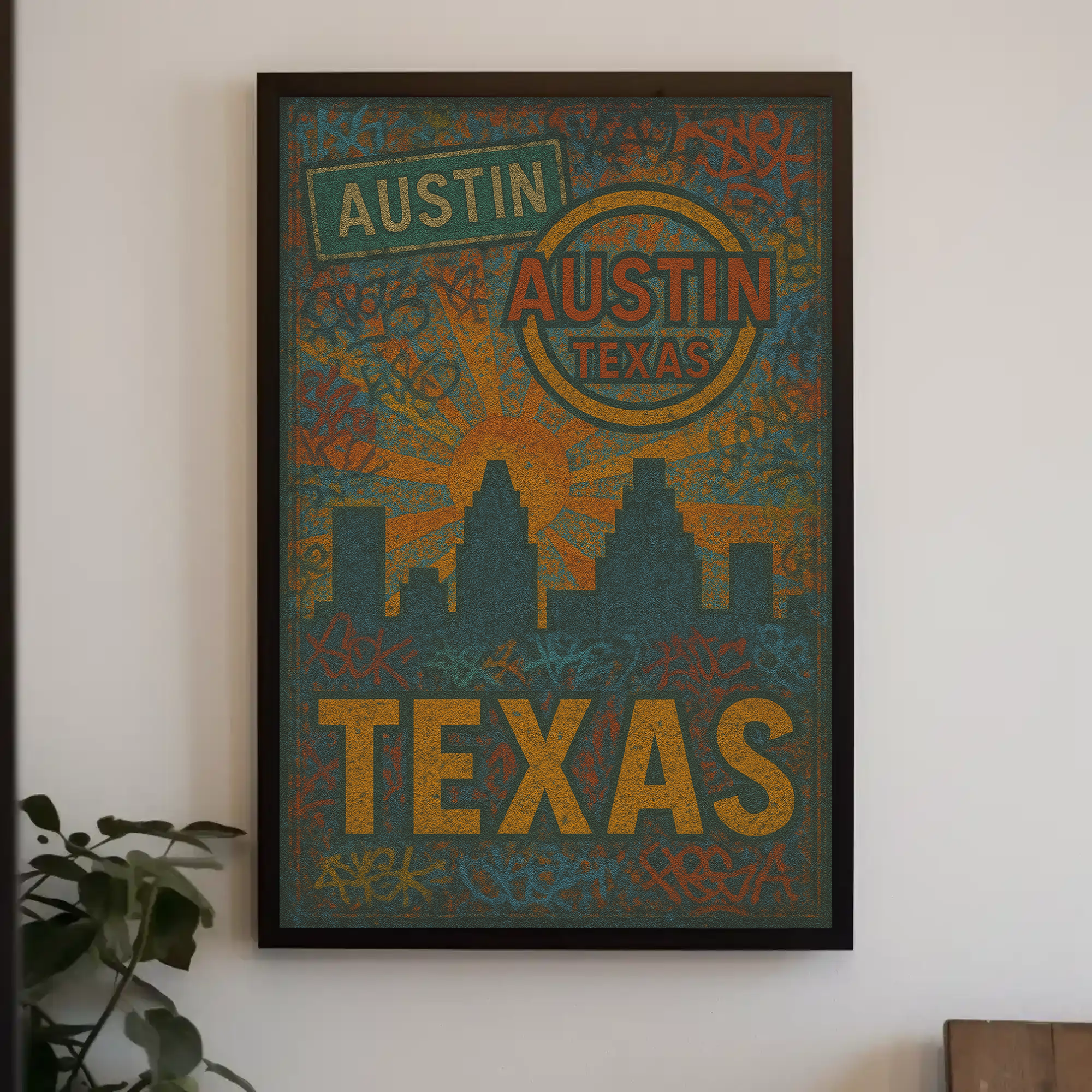 Austin Skyline Graffiti Art Travel Poster PosterGoat