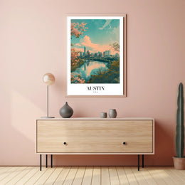 Austin Skyline Reflected in River Urban or Cityscape Poster PosterGoat