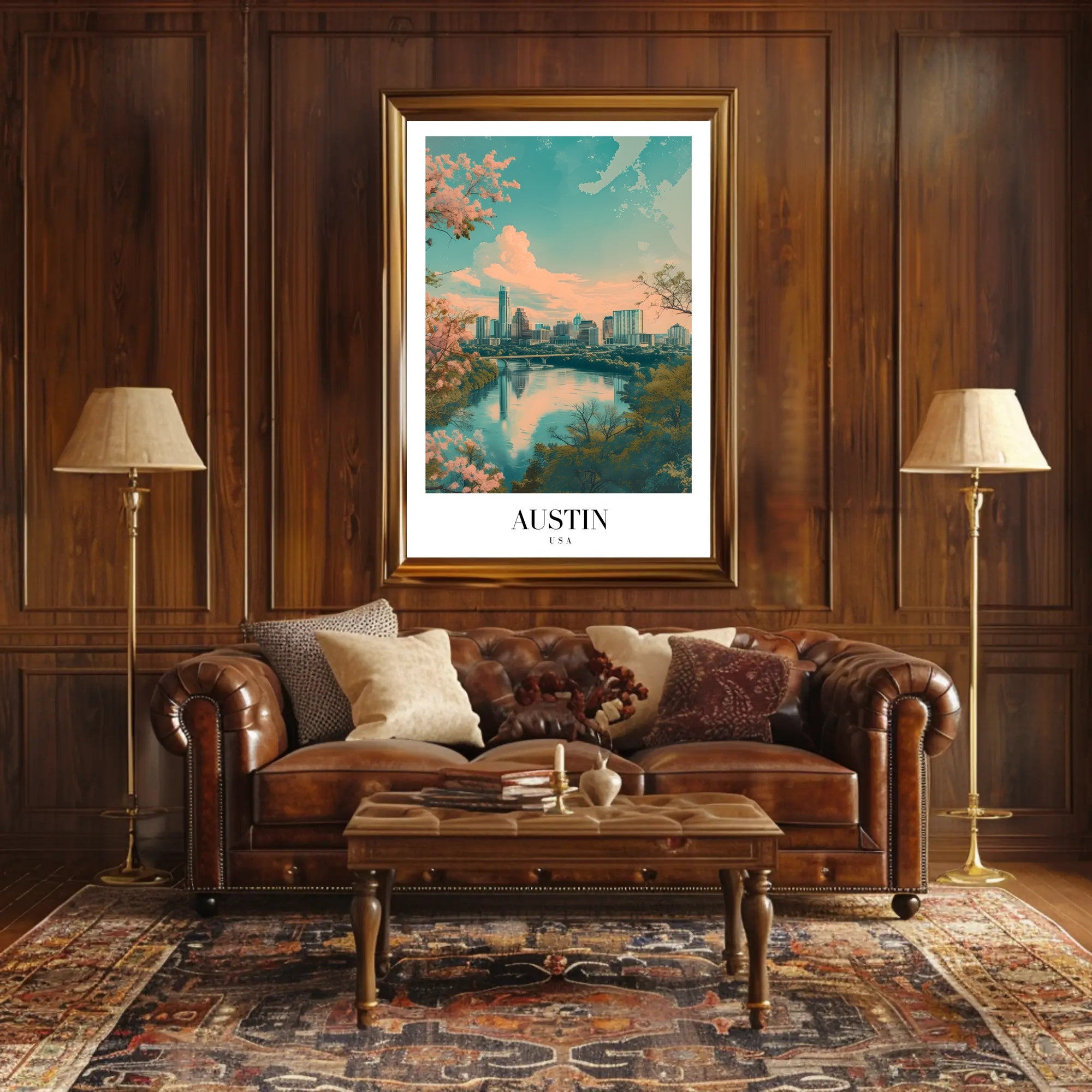 Austin Skyline Reflected in River Urban or Cityscape Poster PosterGoat
