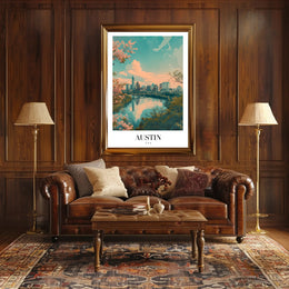 Austin Skyline Reflected in River Urban or Cityscape Poster PosterGoat
