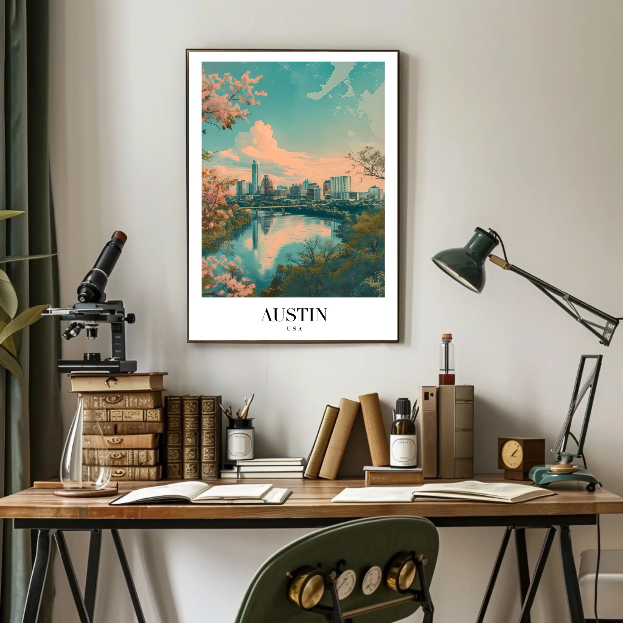 Austin Skyline Reflected in River Urban or Cityscape Poster PosterGoat