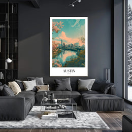 Austin Skyline Reflected in River Urban or Cityscape Poster PosterGoat