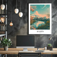 Austin Skyline Reflected in River Urban or Cityscape Poster PosterGoat